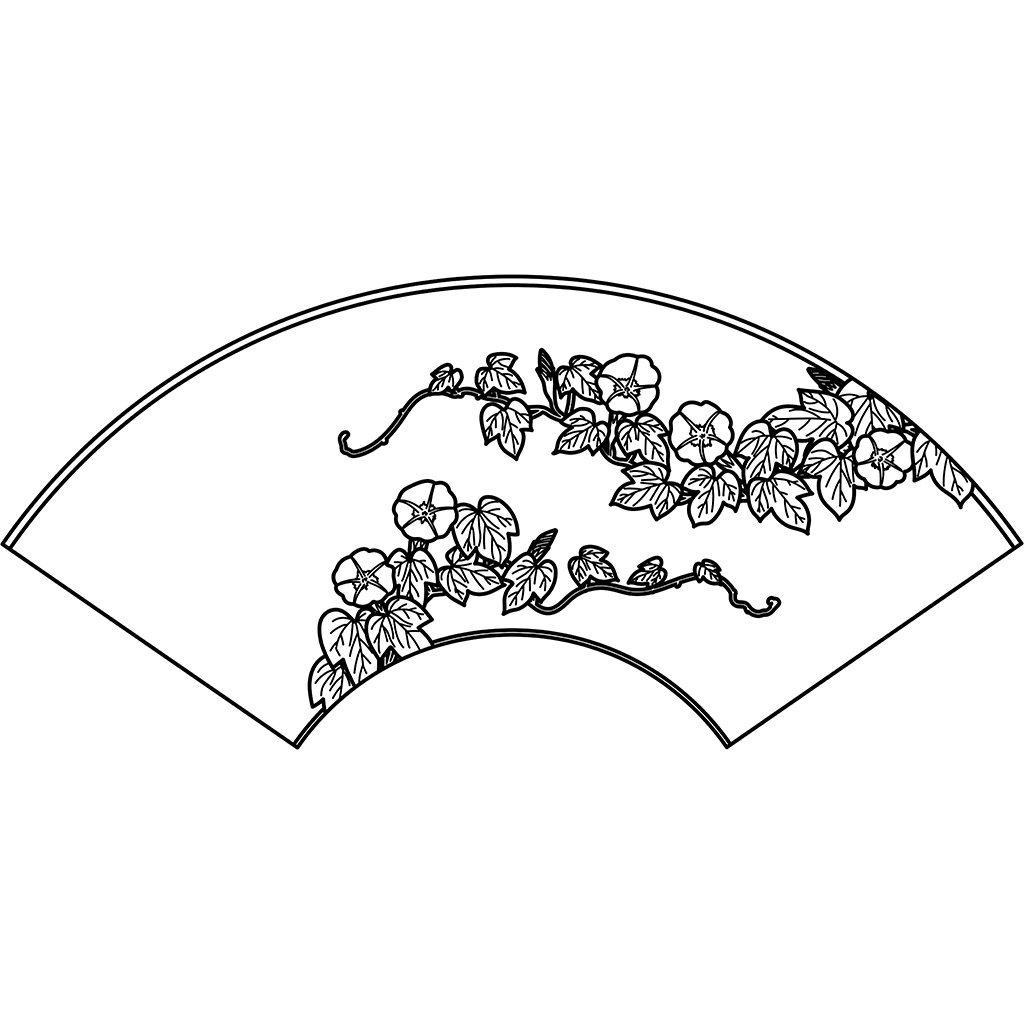 朝顔図扇面：黒線バージョン