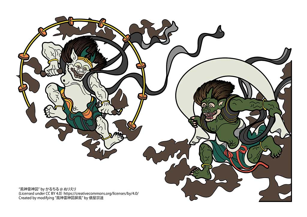 風神雷神図 人物の塗り絵 ぬりえり 風神雷神図 人物の塗り絵 ぬりえり