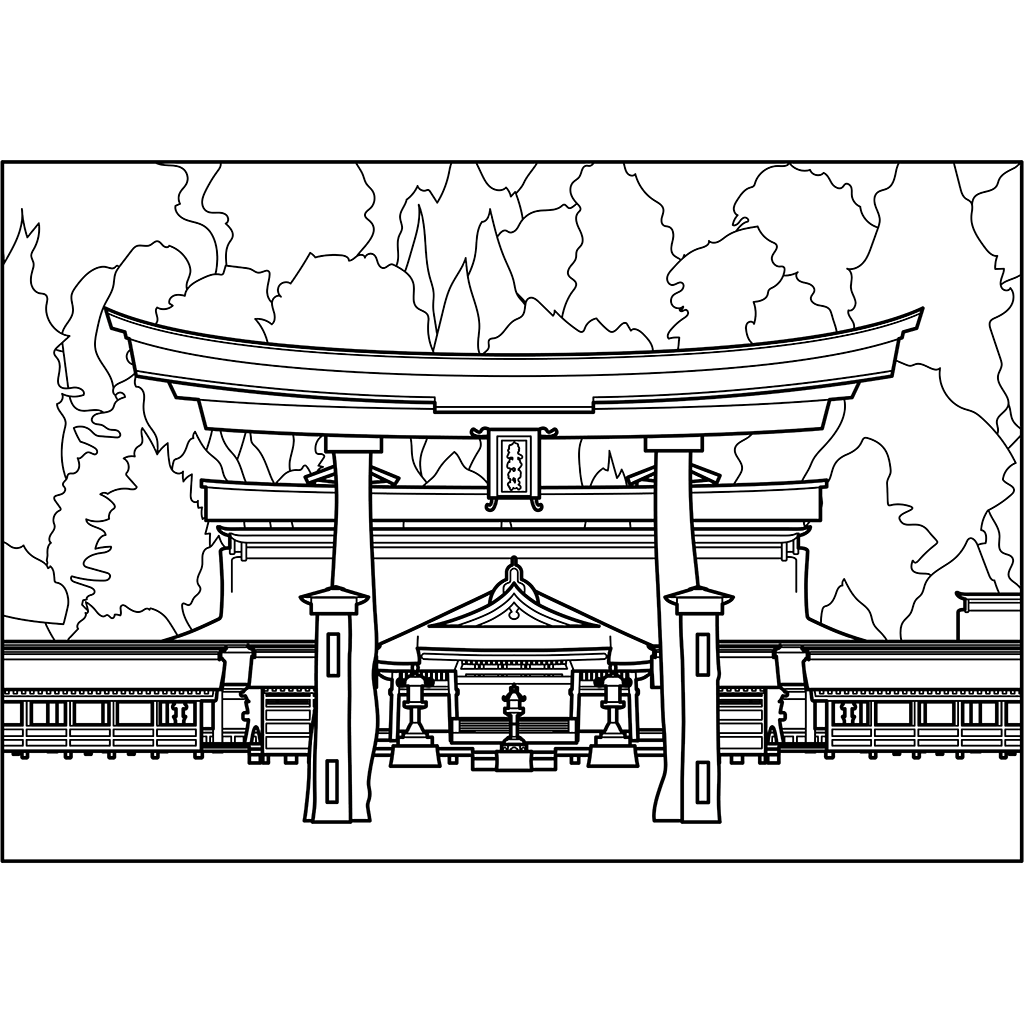 厳島神社 | 風景の塗り絵 | ぬりえり